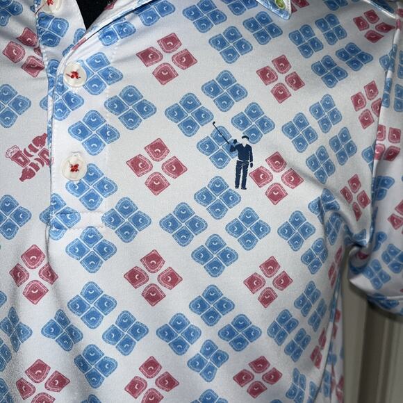 William Murray‎ Shirt Mens Small Blue Red Short Sleeve 1/4 Button Golf Polo - Picture 2 of 8